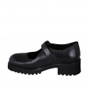 Woman's Mary Jane pumps in black leather heel 5 - Available sizes:  32, 35