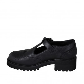 Scarpa accollata Mary Jane da donna con cinturino charleston e coda di rondine in pelle nera tacco 5 - Misure disponibili: 45, 46 2