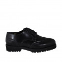 Zapato derby con cordones y punta de ala para mujer en piel cepillada negra tacon 3 - Tallas disponibles:  35, 44, 45