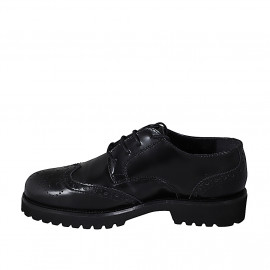 Zapato derby con cordones y punta de ala para mujer en piel cepillada negra tacon 3 - Tallas disponibles:  35, 44, 45 2