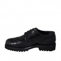 Chaussure derby avec lacets et bout golf pour femmes en cuir brossé noir talon 3 - Pointures disponibles:  35, 44, 45