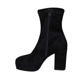 Botines para mujer con cremallera y plataforma en gamuza y material elástico negro tacon 9 - Tallas disponibles:  33, 35 2