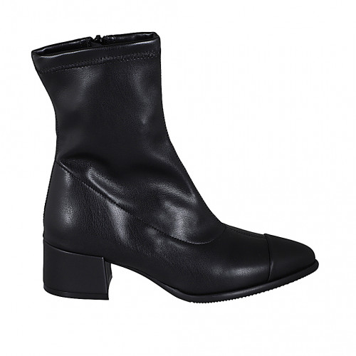 Stivaletto a punta da donna in pelle e pelle elasticizzata nera con cerniera e puntale tacco 5 - Misure disponibili: 33, 34, 35, 42, 45