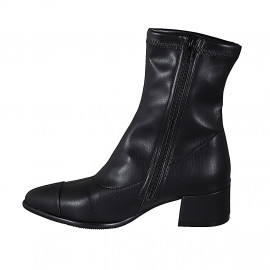 Bottines à bout pointu pour femmes en cuir et cuir élastique noir avec fermeture éclair et bout droit talon 5 - Pointures disponibles:  33, 34, 35, 42, 45 2