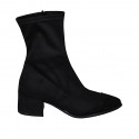 Woman's pointy ankle boot in black elastic suede and suede with zipper and captoe heel 5 - Available sizes:  32, 33, 35