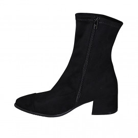 Woman's pointy ankle boot in black elastic suede and suede with zipper and captoe heel 5 - Available sizes:  32, 33, 34, 35, 42, 43, 45 2