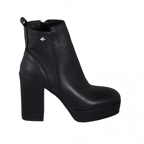 Bottines pour femmes avec fermeture éclair et goujons en cuir noir talon 9 - Pointures disponibles:  32