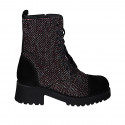 Botín para mujer con cordones, puntera en gamuza negra y tejido negro, blanco y granate tacón 5 - Tallas disponibles:  32, 35, 42, 43, 45, 46