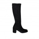 Bottes au genou pour femmes en daim et matériau élastique noir talon 6 - Pointures disponibles:  43, 44, 45
