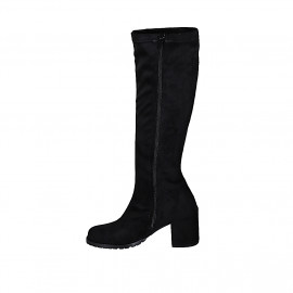 Bottes au genou pour femmes en daim et matériau élastique noir talon 6 - Pointures disponibles:  43, 44, 45 2