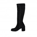 Woman's knee-high boot in black suede and elastic material heel 6 - Available sizes:  44