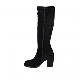 Woman's knee-high boot in black suede and elastic material heel 7 - Available sizes:  32, 44 2