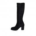 Botas a la rodilla para mujer en gamuza y material elastico negro tacon 7 - Tallas disponibles:  32, 44