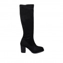 Bottes au genou pour femmes en daim et matériau élastique noir talon 7 - Pointures disponibles:  32, 44