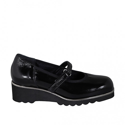 Women's black patent Mary Jane pumps with removable insole wedge 4 - Available sizes:  35, 42, 43
