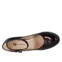 Escarpin Mary Jane pour femme en cuir verni métallisé bordeaux talon 11 - Pointures disponibles:  32, 33, 35