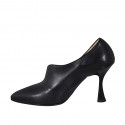 Women's pointed high-cut shoe with asymmetric neckline in black leather heel 9 - Available sizes:  32, 33, 34, 35, 44