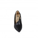 Women's pointed high-cut shoe with asymmetric neckline in black leather heel 9 - Available sizes:  32, 33, 34, 35, 44