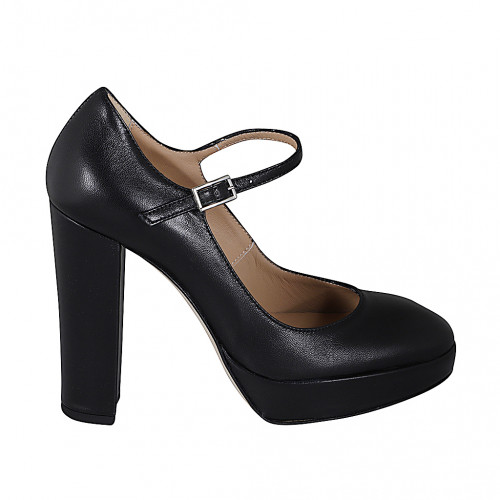 Zapato de salón Mary Jane para mujer en piel negra tacón 11 - Tallas disponibles:  31, 34, 35, 42