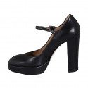 Escarpin Mary Jane pour femme en cuir noir talon 11 - Pointures disponibles:  31, 34, 35, 42