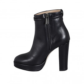 Women's ankle boot with platform, zipper and strap in black leather heel 11 - Available sizes:  31, 34, 35, 42, 43, 44 2