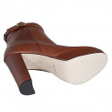 Women's ankle boot with platform, zipper and strap in cognac brown leather heel 11 - Available sizes:  34, 35, 42, 44