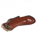 Women's ankle boot with platform, zipper and strap in cognac brown leather heel 11 - Available sizes:  34, 35, 42, 44