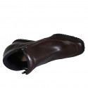 Woman's ankle boot in dark brown leather with zippers wedge heel 6 - Available sizes:  32, 34, 35