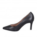 Woman's pointy pump shoe in black leather with heel 7 - Available sizes:  31, 35, 43, 44