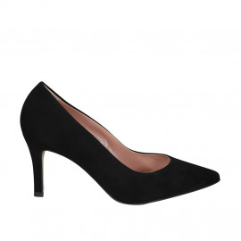 Zapato de salon puntiagudo para mujer en gamuza negra tacon 7 - Tallas disponibles:  32, 35, 42, 43