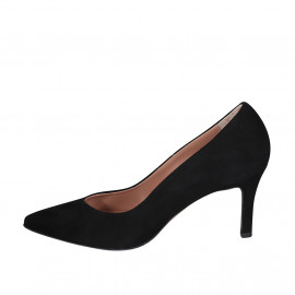 Woman's pointy pump in black suede heel 7 - Available sizes:  32, 35, 42, 43 2