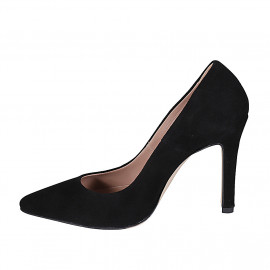 Zapato de salon puntiagudo para mujer en gamuza negra tacon 10 - Tallas disponibles:  31, 32, 33, 34, 35, 42, 43, 44, 45 2