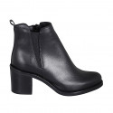 Bottines pour femmes en cuir noir avec fermeture éclair, élastique et bout rondu talon 6 - Pointures disponibles:  35, 42, 43, 44