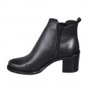 Women's ankle boot with zipper, elastic and round toe in black leather heel 6 - Available sizes:  35, 42, 43, 44