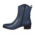 Botin tejano para mujer con cremallera en piel azul con tacon 4 - Tallas disponibles:  32, 42, 44, 45