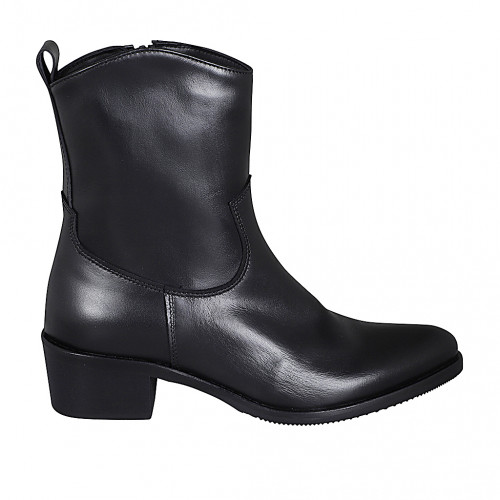 Stivaletto texano da donna con cerniera in pelle nera con tacco 4 - Misure disponibili: 32, 33, 35, 46