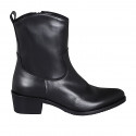 Woman's Texan ankle boot with zipper in black leather with heel 4 - Available sizes:  32, 33, 35, 46