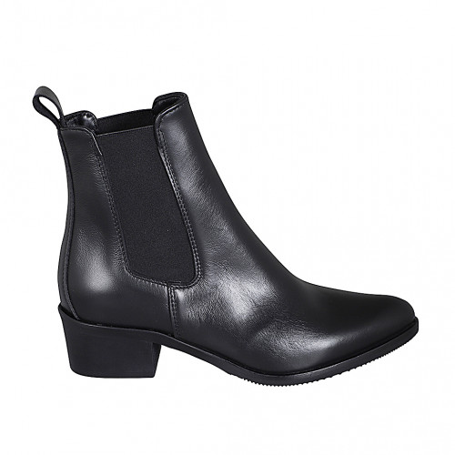 Bottines à bout pointu pour femmes avec elastiques en cuir noir avec talon 4 - Pointures disponibles:  44