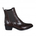 Woman's pointy ankle boot with elastic bands in dark brown leather with heel 4 - Available sizes:  35