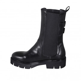 Woman's high Chelsea ankle-high boot with buckles in black leather heel 4 - Available sizes:  32, 35, 42 2