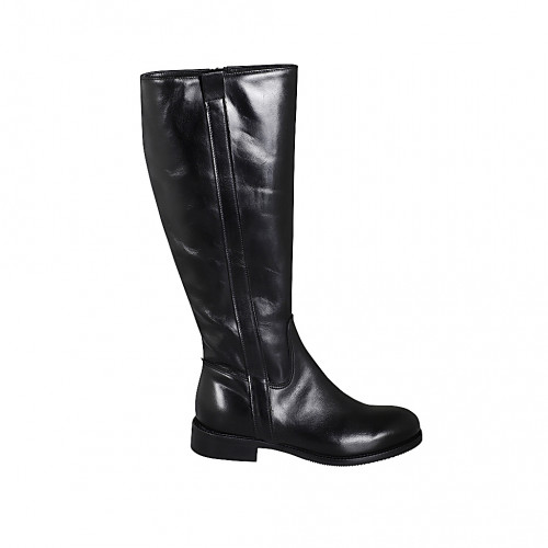 Woman's boot with a clean look and zipper black leather heel 3 - Available sizes:  35