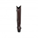 Woman's Texan boot with half zipper in dark brown leather heel 4 - Available sizes:  32, 33, 35, 42, 47