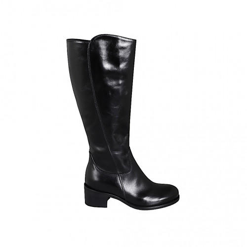 Bottes pour femmes avec fermeture éclair en cuir noir avec talon 5 - Pointures disponibles:  32, 35, 44, 46