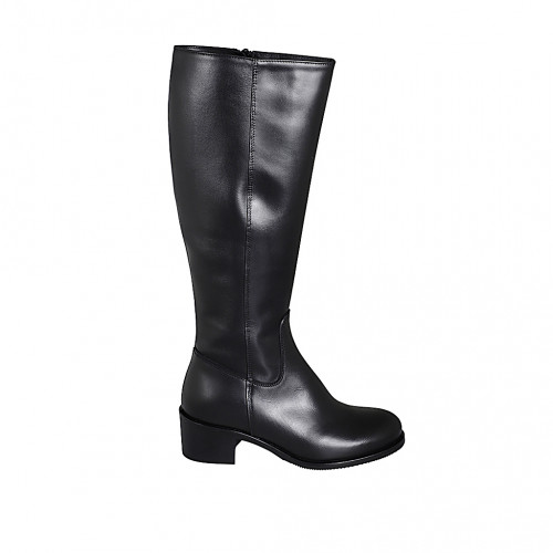 Bottes pour femmes avec fermeture éclair en cuir noir avec talon 5 - Pointures disponibles:  35, 43, 44, 46