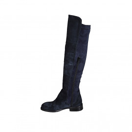 Bottes pour femmes avec demi fermeture éclair en daim et daim elastique bleu talon 3 - Pointures disponibles:  33, 34, 35, 42, 44, 45, 46 2