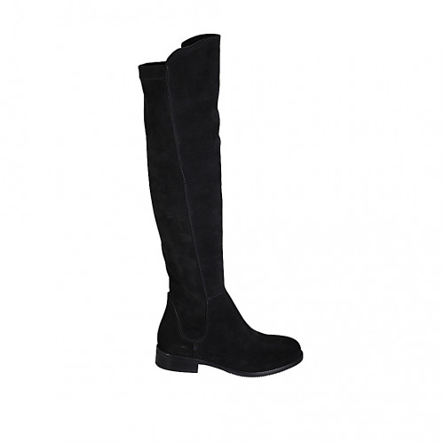 Bota para mujer con media cremallera en gamuza y gamuza elastica negra tacon 3 - Tallas disponibles:  33