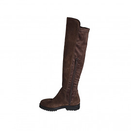 Stivale da donna con mezza cerniera in camoscio ed elasticizzato camoscio marrone tacco 3 - Misure disponibili: 33, 35, 42, 47 2