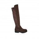 Bota para mujer con media cremallera en gamuza y gamuza elastica marron tacon 3 - Tallas disponibles:  33, 35, 42, 47