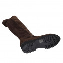 Bota para mujer con media cremallera en gamuza y gamuza elastica marron tacon 3 - Tallas disponibles:  33, 35, 42, 47