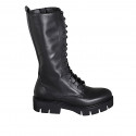 Three-quarter lace-up women's boot with zipper in black leather heel 4 - Available sizes:  32, 35, 44, 45